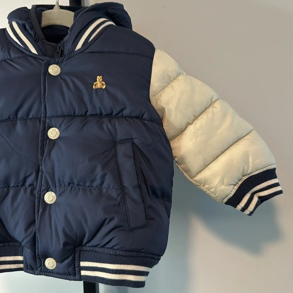 Baby GAP Navy and Cream Puffer Jacket Boys 12-18 Months EUC